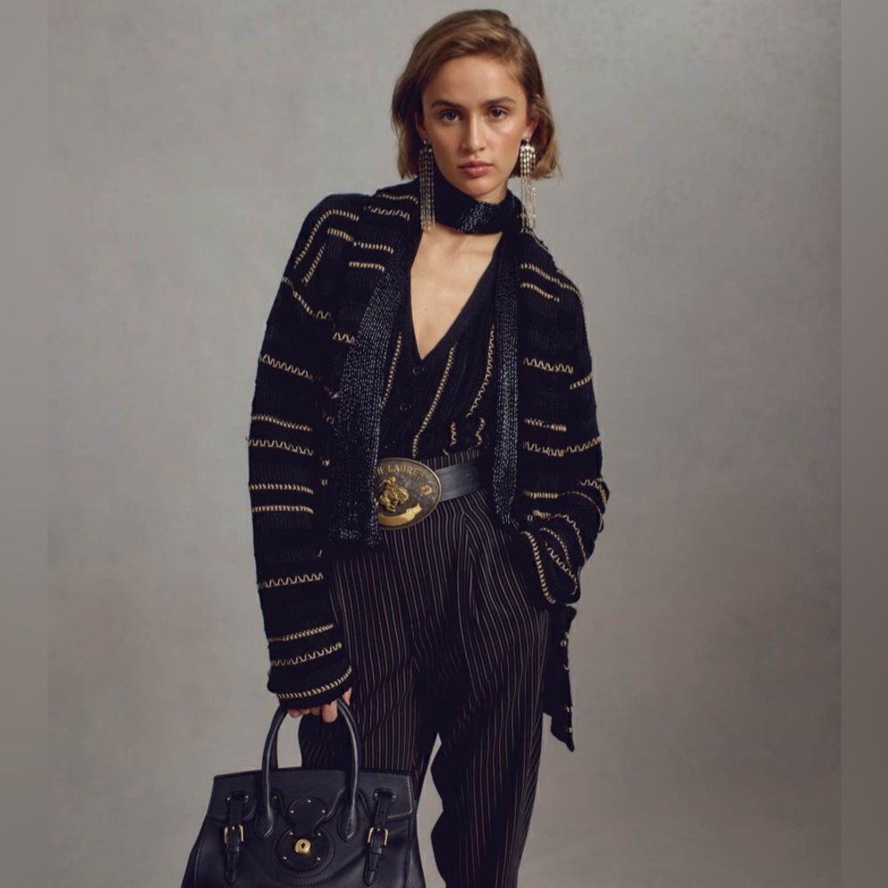 Ralph Lauren Pre-Fall ‘23 Embroidered Stripe Crochet Knit Silk Linen Vest - Picture 6 of 17